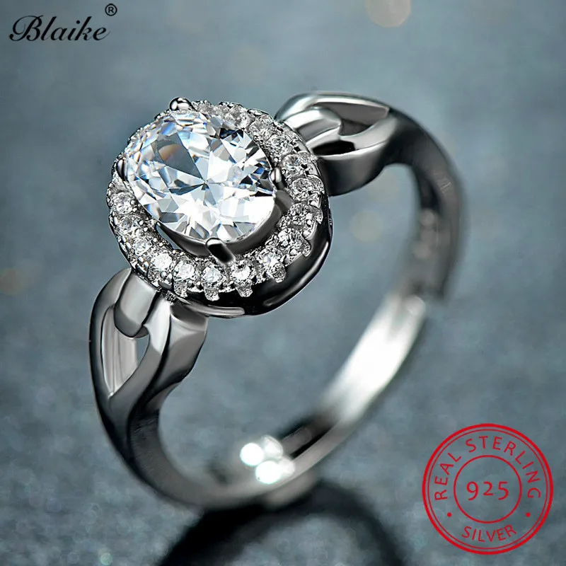 Blaike 100% реальные s925 Серебряные Кольца для женщин овальный белый бриллиант камни