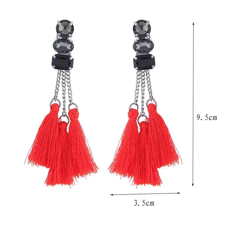 Женские богемные серьги Kymyad длинные висячие с бахромой и кристаллами 2017 |