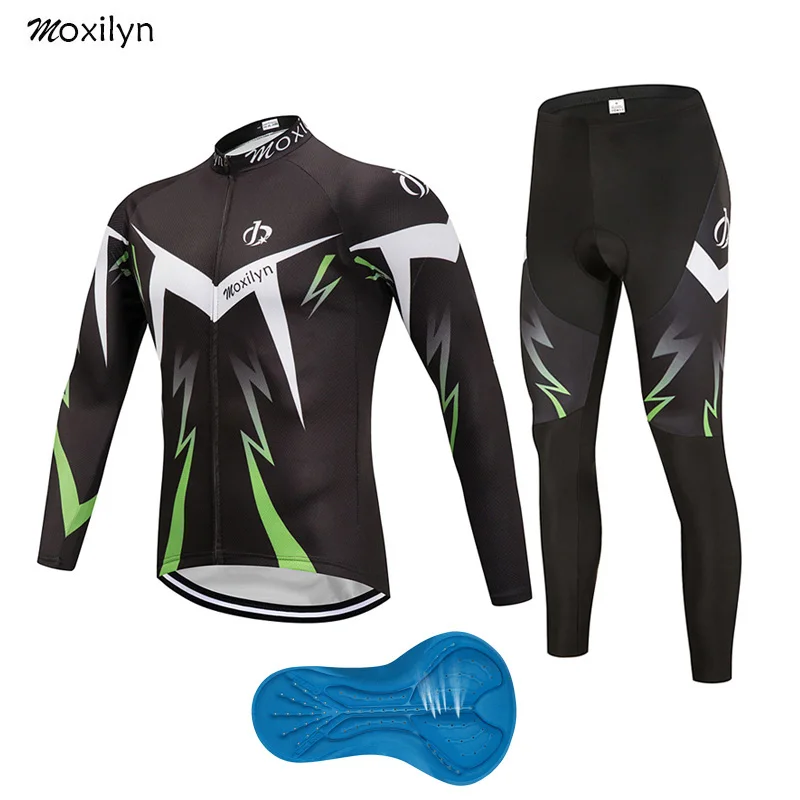 without fleece set 2 Moxilyn, набор Джерси для велоспорта, Зимняя Теплая Флисовая одежда MTB, одежда для велоспорта, одежда для Майо Ropa Ciclismo, Мужской зеленый комплект для велоспорта - Цвет: without fleece set 2