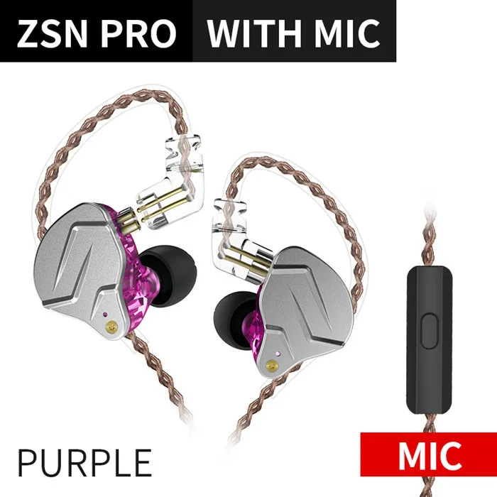 ZSNPro Purple Mic KZ ZSN Pro In Ear Monitor наушники металлические наушники гибридная технология Hifi бас наушники Спорт шумоподавление Гарнитура ZSX - Цвет: ZSNPro Purple Mic