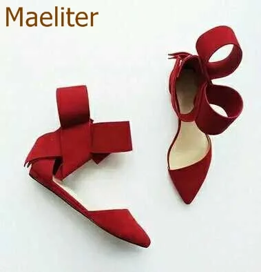 Hot Red Black Suede Big Bowtie Flat Shoes Young Girls Sweet Style Pointed Toe Butterfly-knot Dress Shoes Beach Dress Footwear