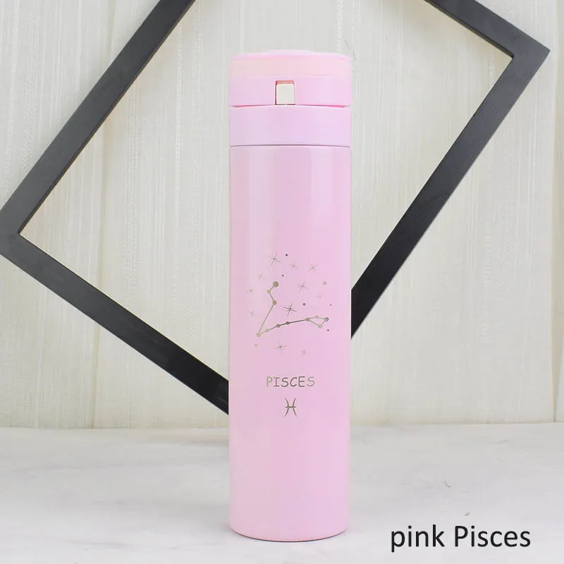pink Pisces Термос чашка портативная вакуумная колба чайная чашка термоса термоизолированная Двойная Стенка Созвездие 12 безстильный стальной отскакивающий чехол - Цвет: pink Pisces