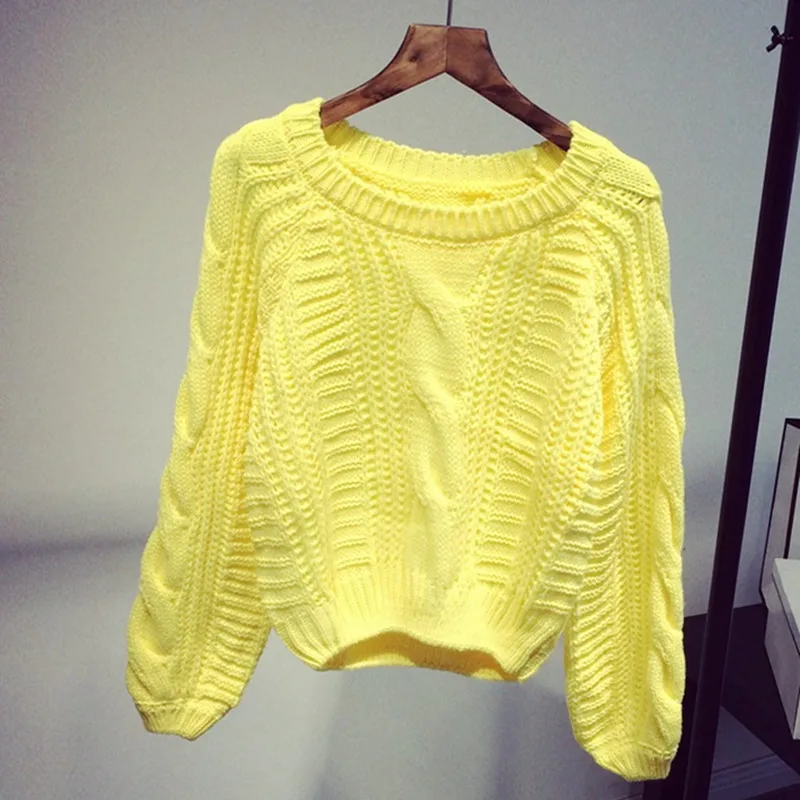 Женский короткий свитер винтажный вязаный повседневный Короткий трикотажный