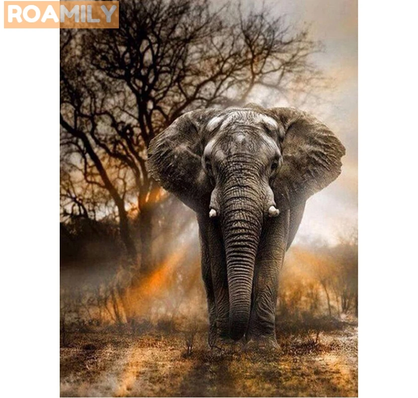 ROAMILY, 5d алмазная живопись слон, животное, вышивка крестом, алмазная вышивка, квадратные/круглые стразы, Декор для дома