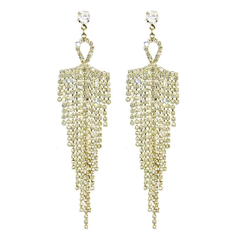 

Luxury Fashion Long Crystal Statement Dangle Earring Crystal Zirconia Wedding Jewelry