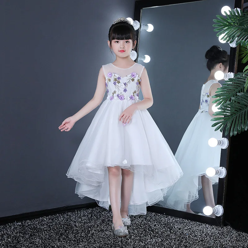 High Quality Romance Dovetail Flower Fancy Girls Wedding Dress Teens Tailing Embroidery Birthday Prom Party Kids Clothes | Детская