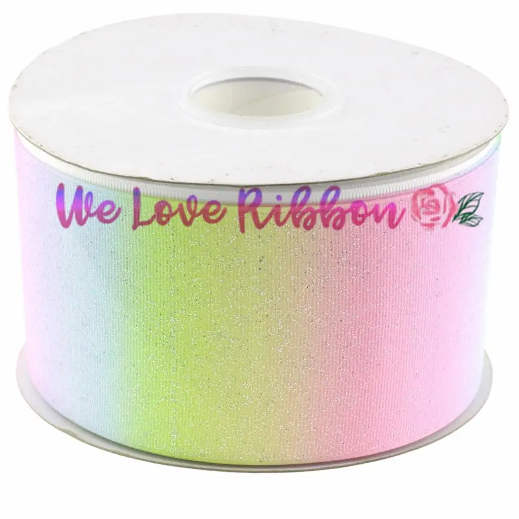 3 &quot75 мм Полная Gitter Silver Rainbow с полосками Grosgrain ленты DIY украшение партии полосы 10y/lot
