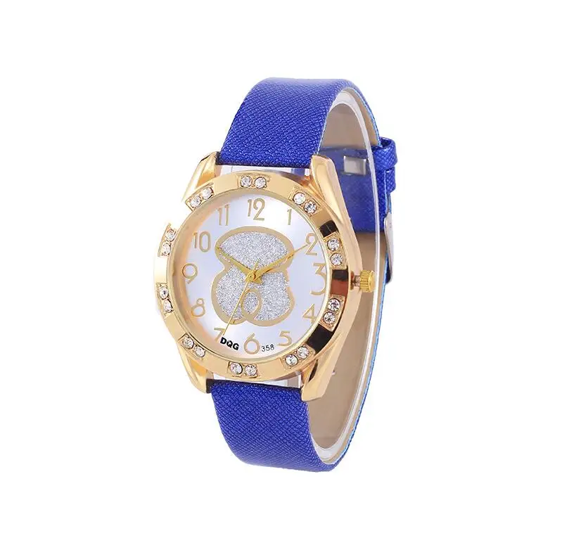 Relogio feminino, новинка, женские часы, модный бренд, часы с медведем, женские повседневные кварцевые наручные часы с кожаным ремешком, reloj mujer - Цвет: Синий
