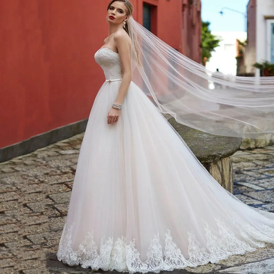 ADLN New Sweetheart Tulle Sleeveless Wedding Dresses Applique Bow Belt A-line vestido de novia Bridal Gowns | Свадьбы и торжества