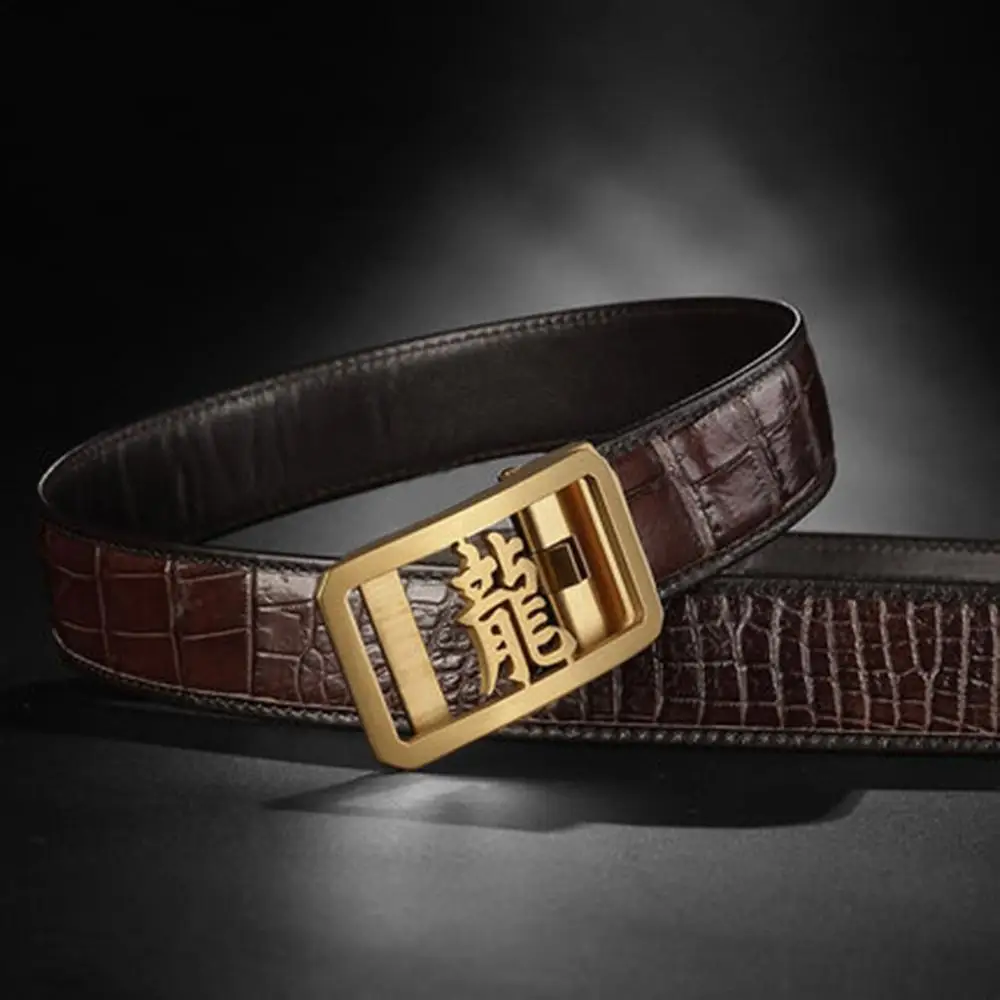 Coffee Gold Buckle FAJARINA, высокое качество, Крокодиловая Кожа, ремни, Китайский Персонаж, дракон, нержавеющая сталь, автоматический формальный ремень, для мужчин, роскошная упаковка, EYFJ20 - Цвет: Coffee Gold Buckle