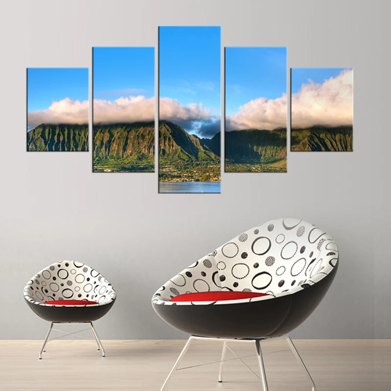 5 Pieces Free shipping HD print landscape canvas painting barn rocky mountains paintings Home decoration Framed | Дом и сад