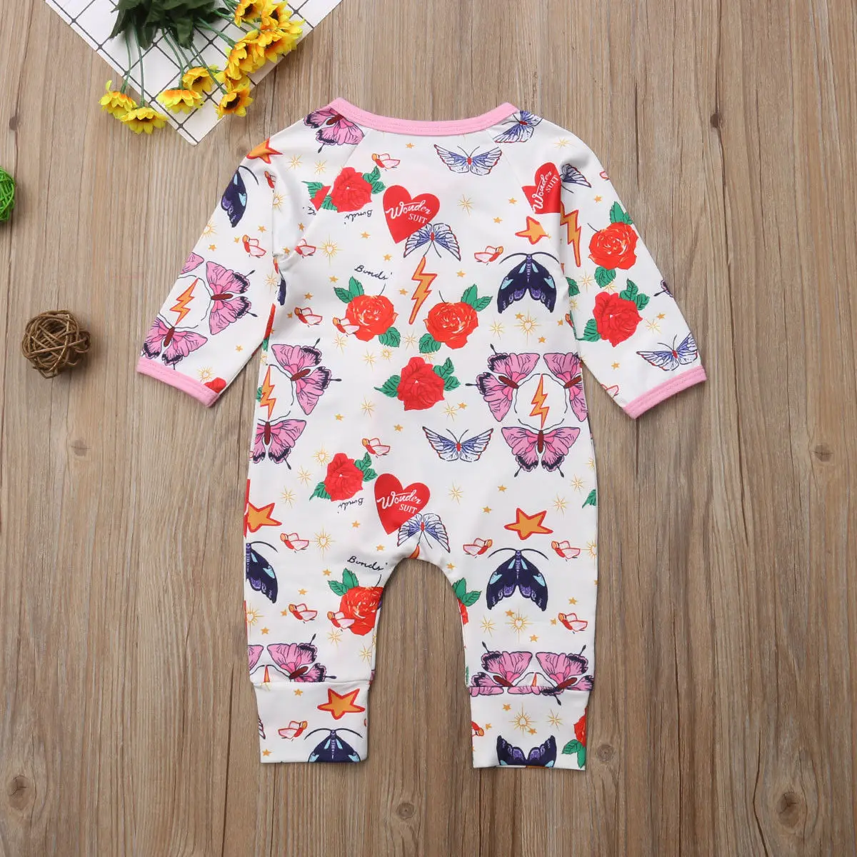 Baby One piece цветок ползунки для маленьких детей с длинными рукавами девочек