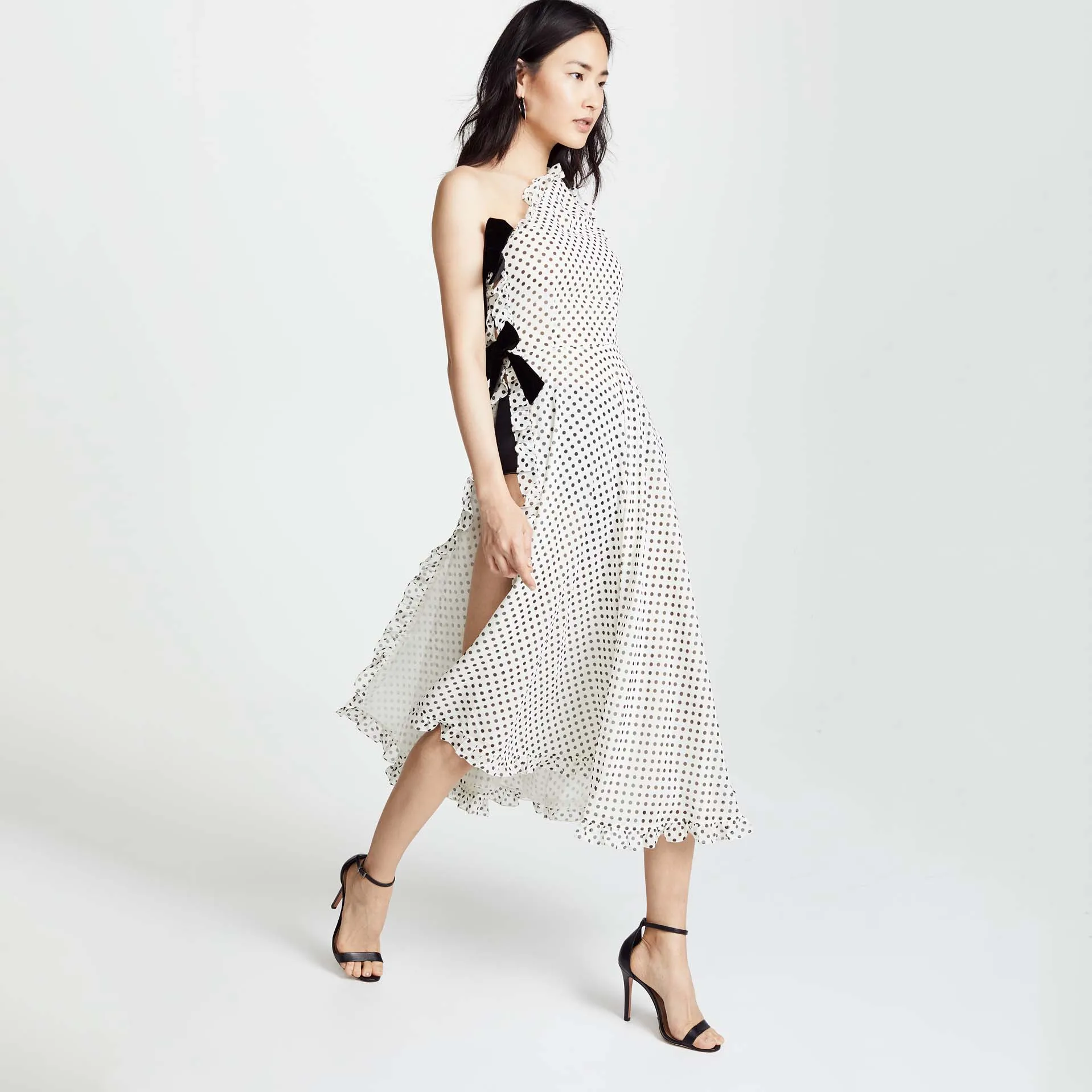 

Женское шифоновое платье с открытыми плечами, длинное вечерние нее платье в горошек, в стиле бохо, с длинным рукавом, для лета, 2019