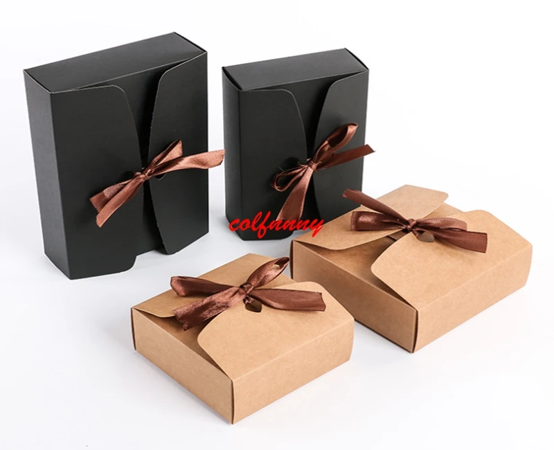 100 шт черный/коричневый крафт-бумажные коробки для выпечки еды картонная коробка с бантом печенье в подарок коробки Mooncake шоколадная упаковка F051703