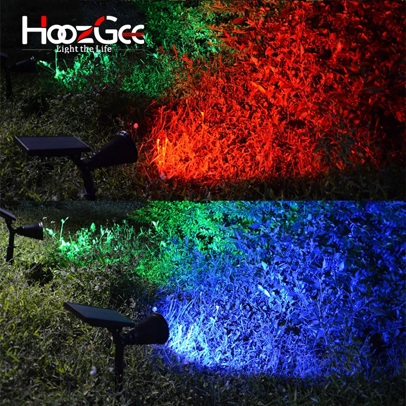 HoozGee 7 Светодиодный точечный светильник, лампа для газона, наружная садовая солнечная панель, регулируемый настенный прожектор, светильник 7 цветов в 1, ландшафтный светильник ing