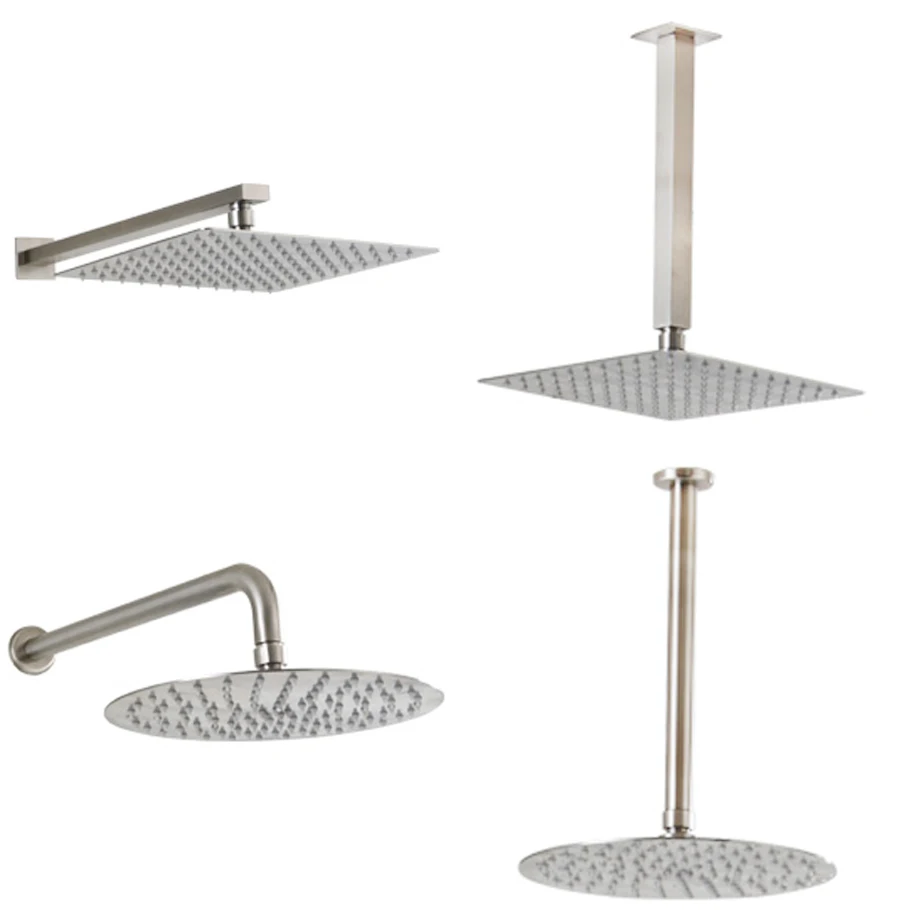 Brushed Stainless Steel Rain Shower Arm G1/2 Shower Head Hol