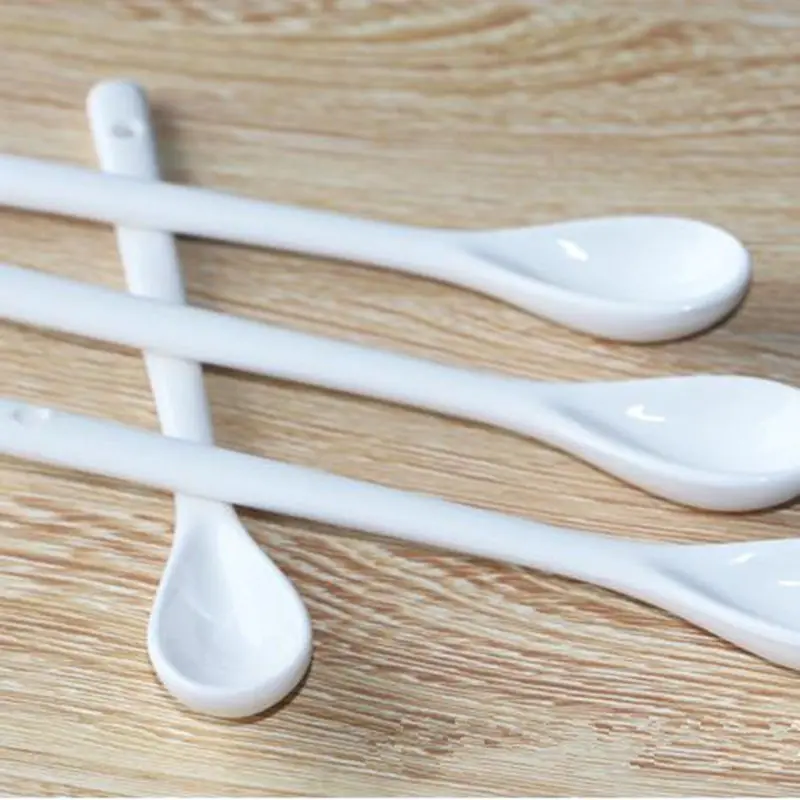 Mini Small White Rice Dessert Long Soup Children Spoon Set Ceramic Kitchen Table Tools Tableware Kids Gift Spoons F20173484 | Дом и сад