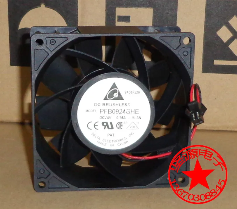 Серверный охлаждающий вентилятор Delta Electronics PFB0924GHE 5L3N, постоянный ток 24 В, 0,76a 92x92x38 мм, 3-проводной