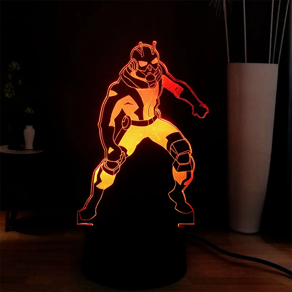 Новый 3D кино RGB LED детский ночной Светильник Муравей Человек USB пульт