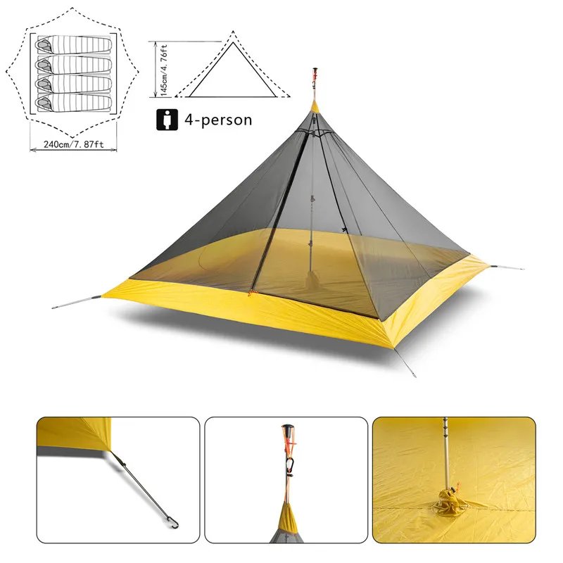 

3/4 Seasons Ultra light Pyramid Shape Inner Mesh Tent Outdoor Camping Tent Backpacking Tents Camping Hiking Inner Tent 4 Persons