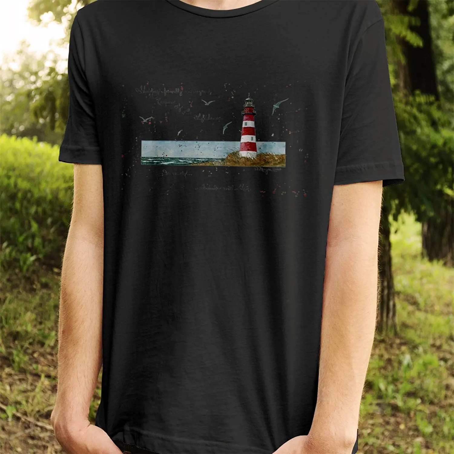 

2018 Fashion Hot sale Lighthouse Red and White On Beach T-Shirt Tee shirt