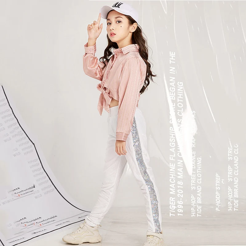 Танцевальный костюм в стиле хип хоп Детская короткая рубашка с длинными рукавами