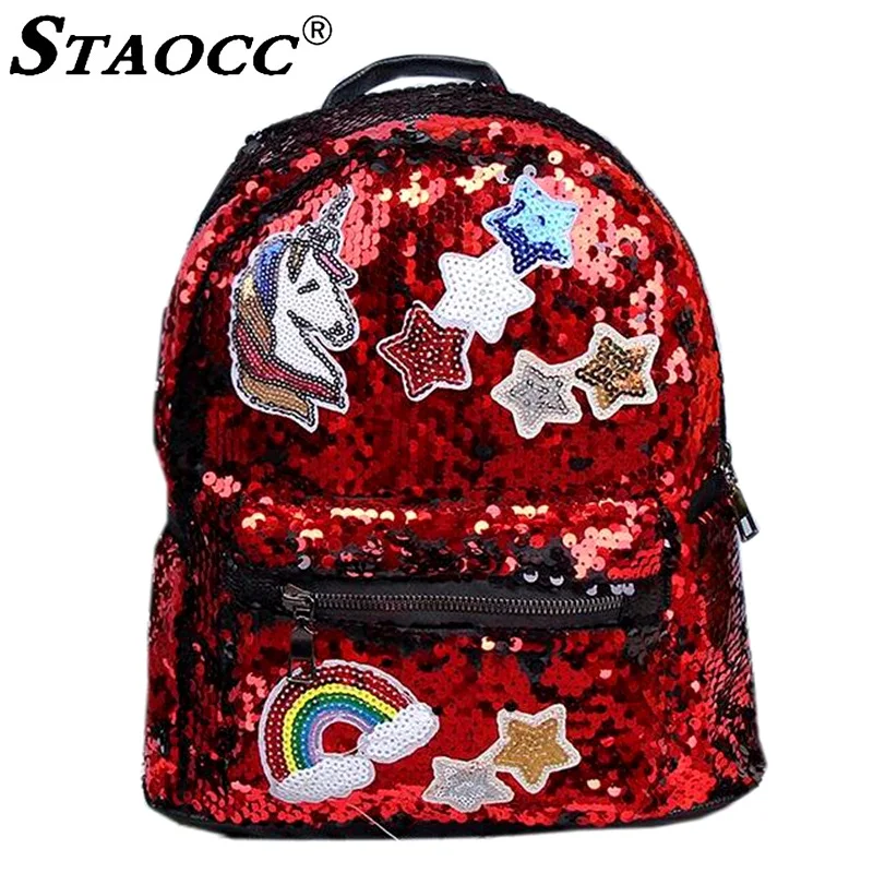 Единорог блестки женский кожаный рюкзак Sac Dos backpsk школьная сумка для девочек-подростков модная Женская дорожная сумка Mochila