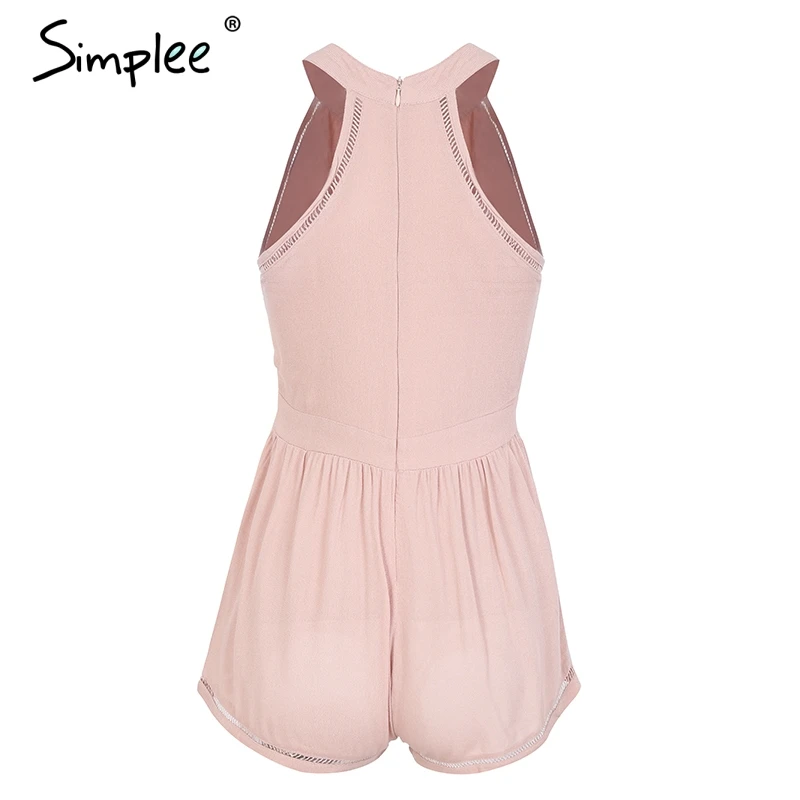 Женский ажурный комбинезон халтер Simplee кружевной комбинированный облегающий