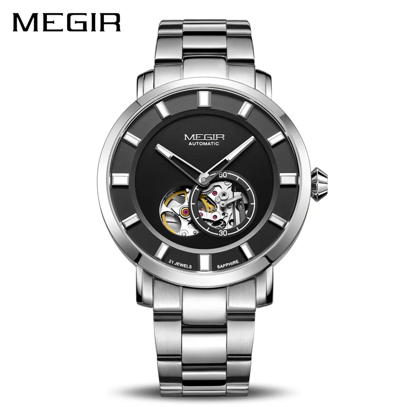 

Luxury MEGIR Automatic Mechanical Watch Men Stainless Steel Business Wristwatches Clock Relogio Masculino Skeleton Men Watches