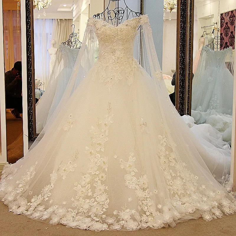 LS65710 роскошное свадебное платье 2017 принцесса с длинной накидкой кружевной корсет