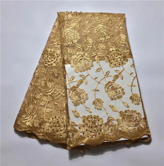 

High Quality African Lace Fabric Net 2017 French Lace Fabric Tulle With pearl Gold Nigerian Lace Fabric For Wedding