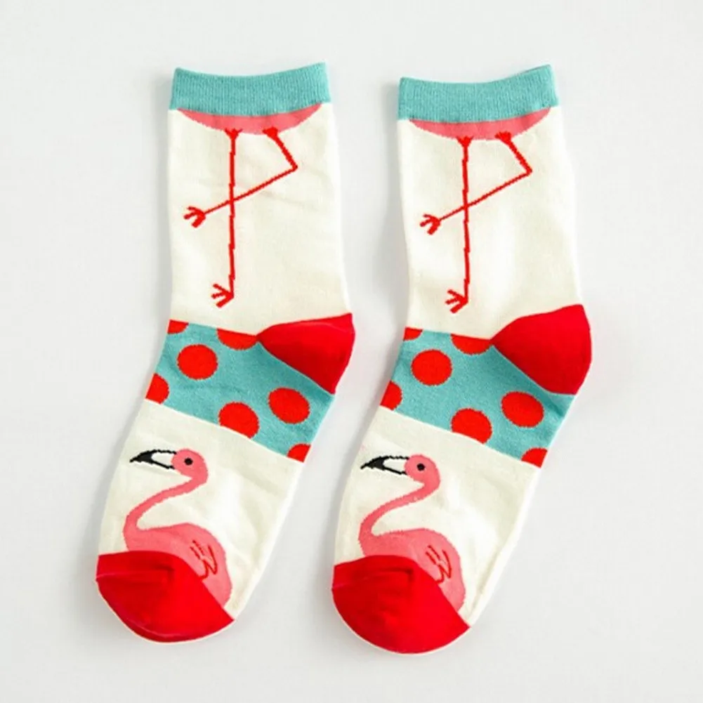 MJ8847 CRAZY FLY Funny Art Animal Women Socks Смазливая новизна 3d лодыжки Хлопок мультфильм носки теплая полоса фламинго шаблон Happy Socks - Цвет: MJ8847