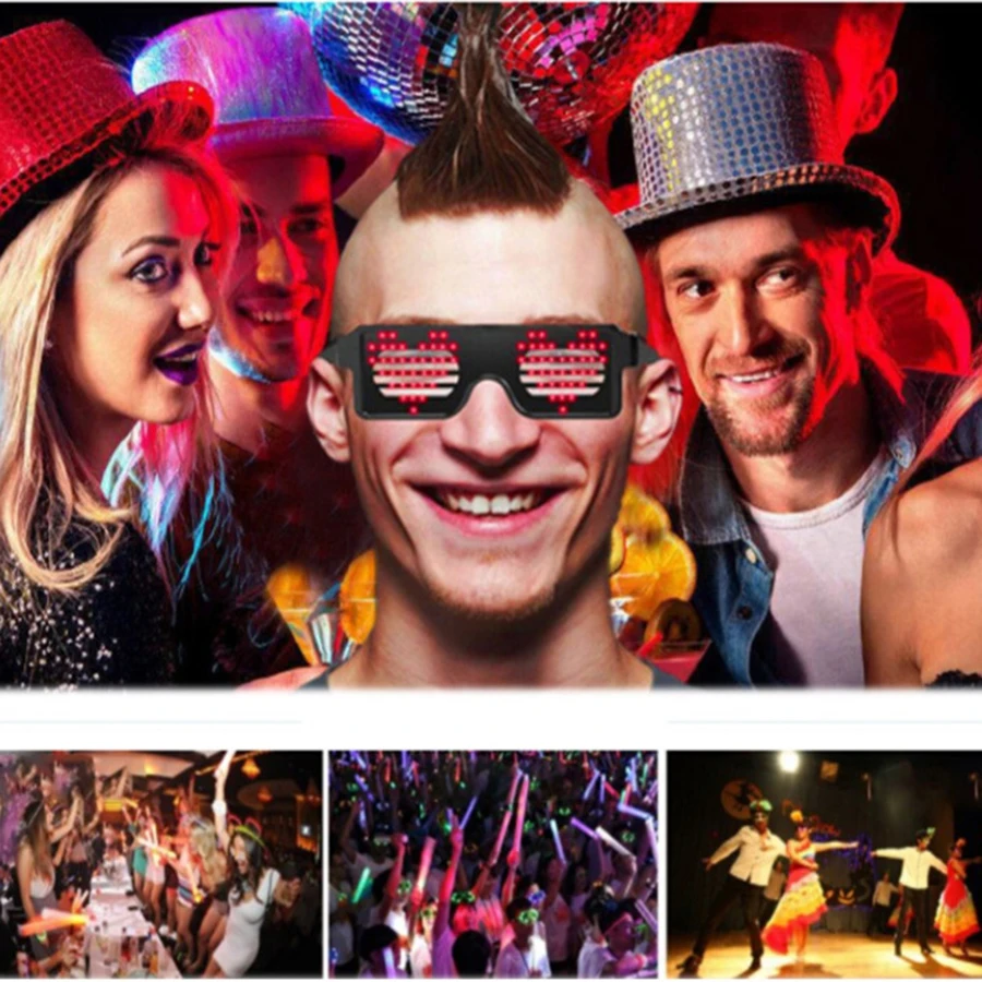 LED Light-emitting Glasses Dynamic Flash Display Eight Patterns USB Charging Bar Night Club Party Atmosphere Shutter | Дом и сад