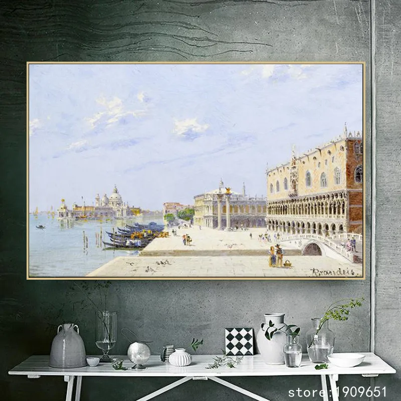 Хлопок без рамки Классические морские корабли городской пейзаж холст печать