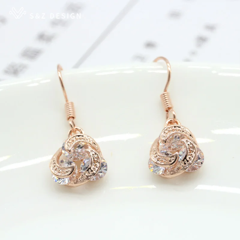 Серьги S &amp Z из розового золота 2019 пробы с фианитами свадебные украшения подарок