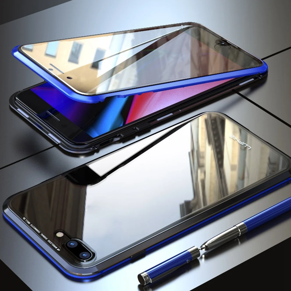 Магнитная металлическая рамка для телефона чехол для iPhone 7 8 7 p 8 p x xs max xr 360 полная защита двусторонний противоударный чехол из закаленного стекла