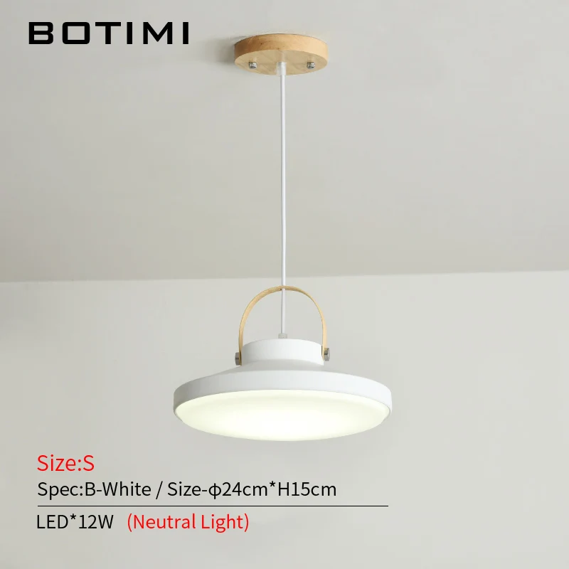 B-White-size S BOTIMI White Metal LED Pendant Lights For Dining Room Modern Indoor Wooden Kitchen Gray Hanging Lamp - Цвет корпуса: B-White-size S