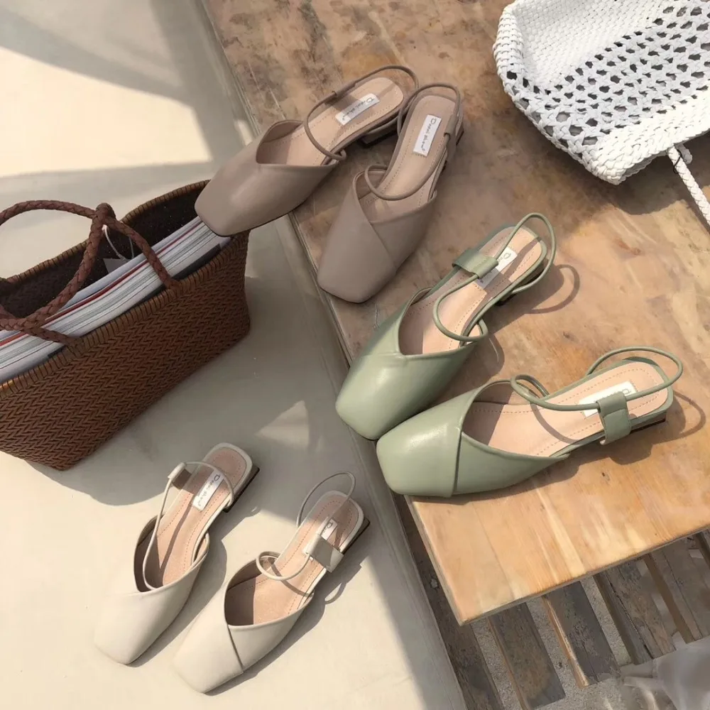Не сужающийся к низу каблук slip on пляжные сандалии femme чистый с квадратным носком