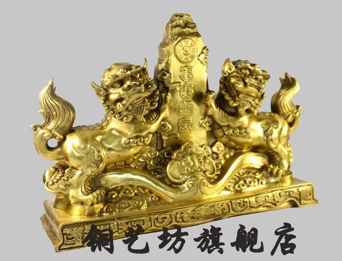 16 &quotChinaFengshui Главная Дверь Guardion Лев Foo Фу Собака Бронзовая Статуя Пара|statue bronze|statue