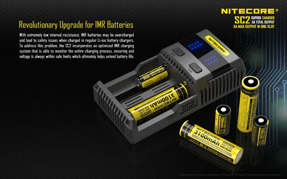 NITECORE SC2 SC4 Батарея Зарядное устройство для батарей Li-Ion(литий-ионных батарей IMR LiFePO4 металл-гидридных или никель NI-CD 18650 17650 17670 16340 14500 батареи Батарея