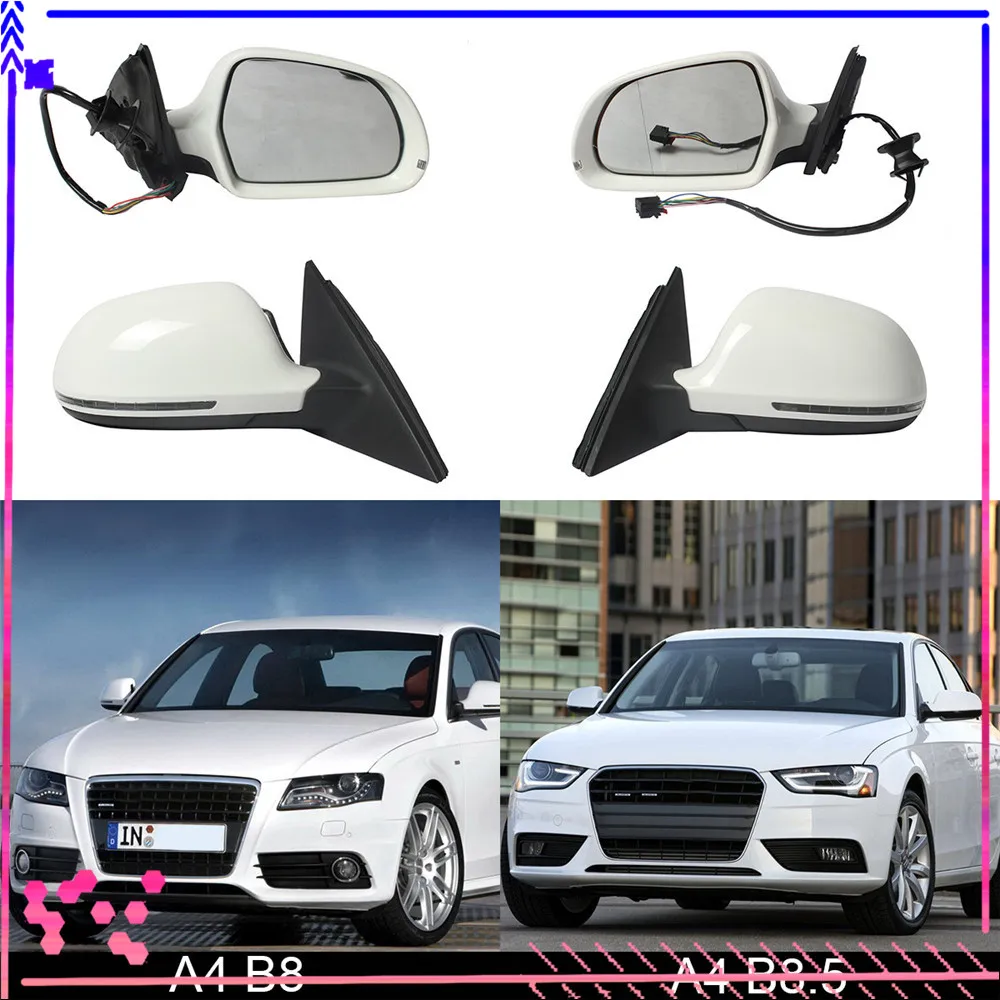 8 линий белый левый и правый с подогревом w/Fold зеркало в сборе для AUDI A4 S4 B8 B8.5 2009 2016
