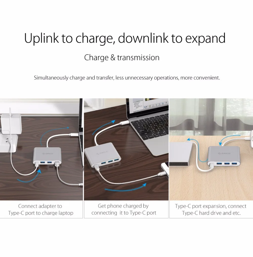 ORICO алюминиевый type-C для USB PD зарядный концентратор USB3.1 Gen1 5 Гбит/с высокоскоростной алюминиевый