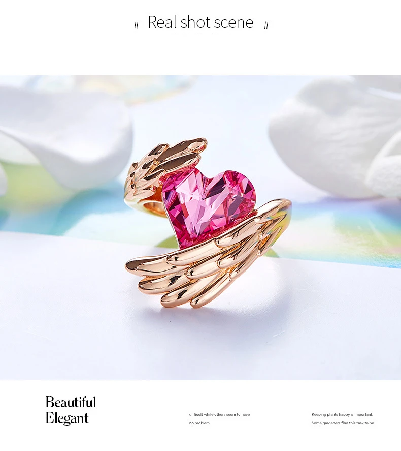 Baffin Модные женские кольца Крылья кристаллы от Swarovski розовое золото цвет палец кольца для девушек вечерние ювелирные изделия кольцо с сердцем красного цвета подарок
