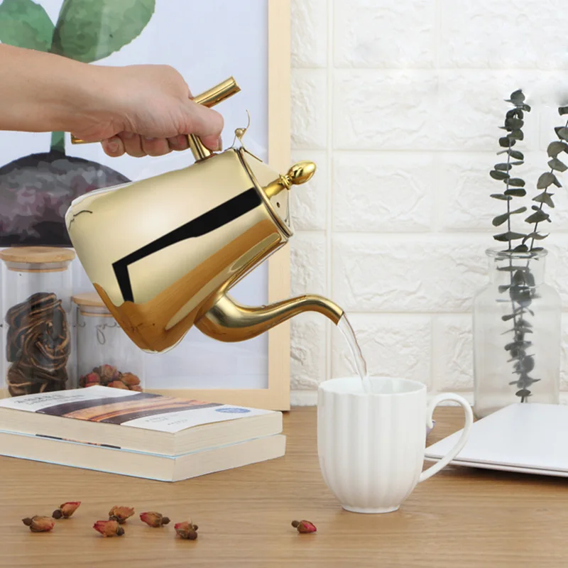 1L/1.5L/2L утолщенный 304 чайник из нержавеющей стали, индукционный Ретро чайник, кофейник и ситечко для заварки, кухонный бойлер для воды