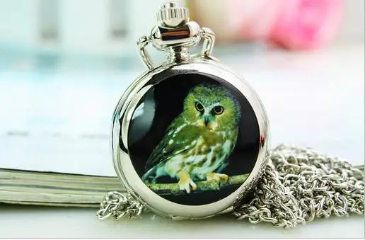 

10 piece / lot New fashion silver Lovely Owl Pendant Quartz Necklace Chain Pocket Watch Gift