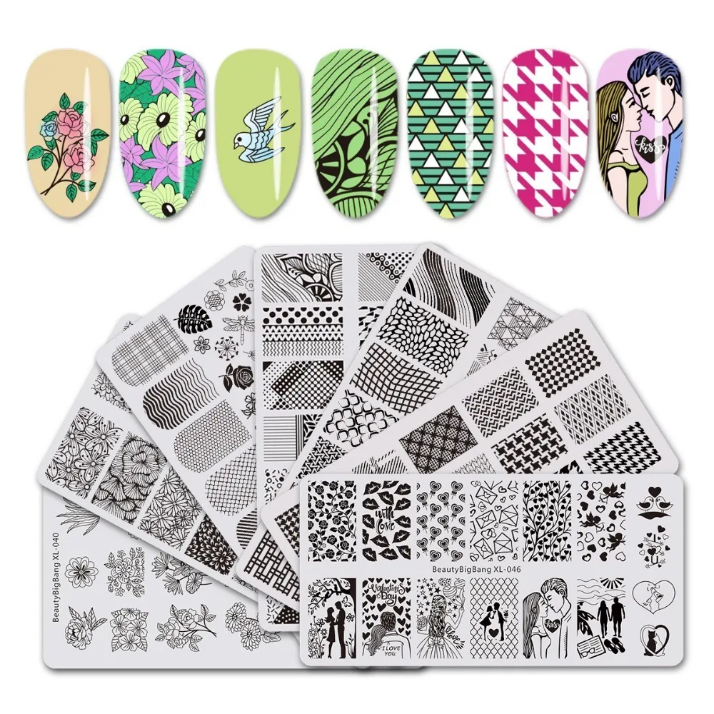 BeautyBigBang Stamping Plates Set 7 PCS XL-040-046 Different Flower Geometry Image Nail Art Stamping Plates Stencil Mold Set - Цвет: A Set