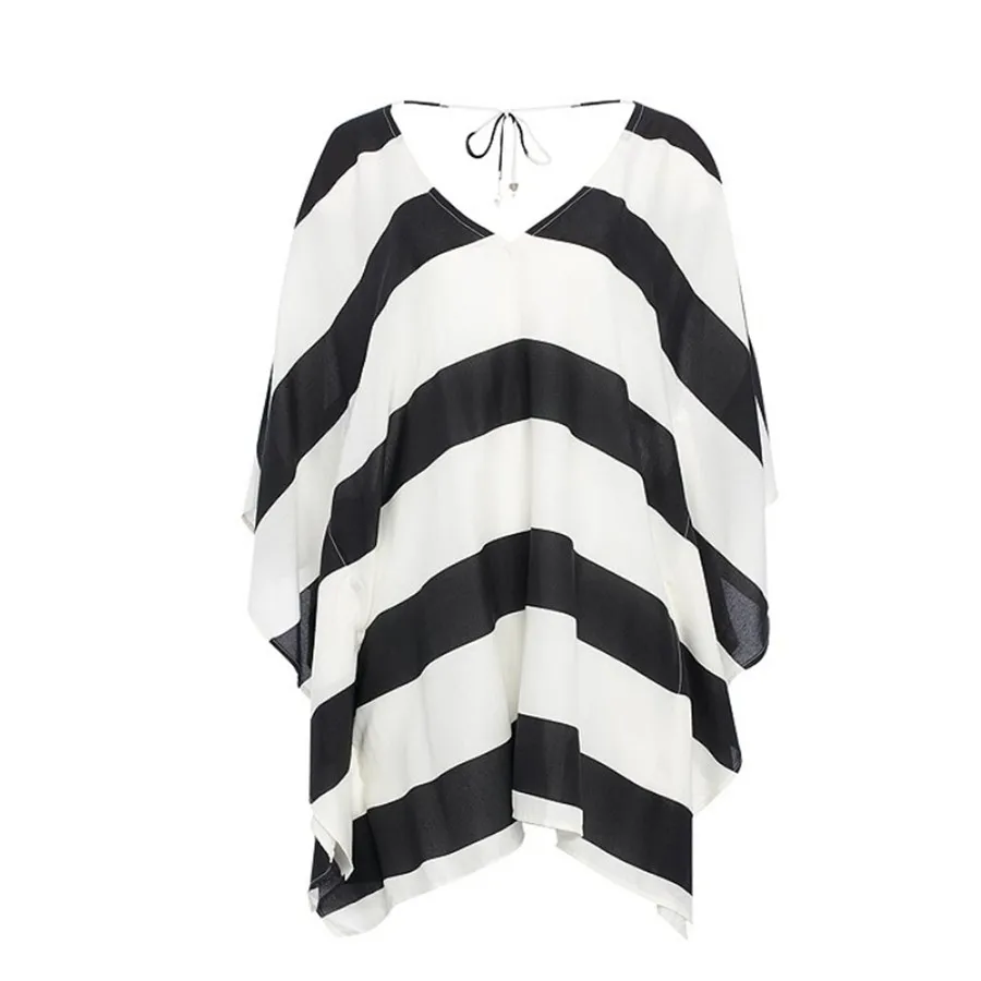 

2019 New Women's Ladies V Neck Loose Summer Bikini Top Batwing Sleeve Striped Tops Shirt Casual Tee Female T-Shirt Blouse