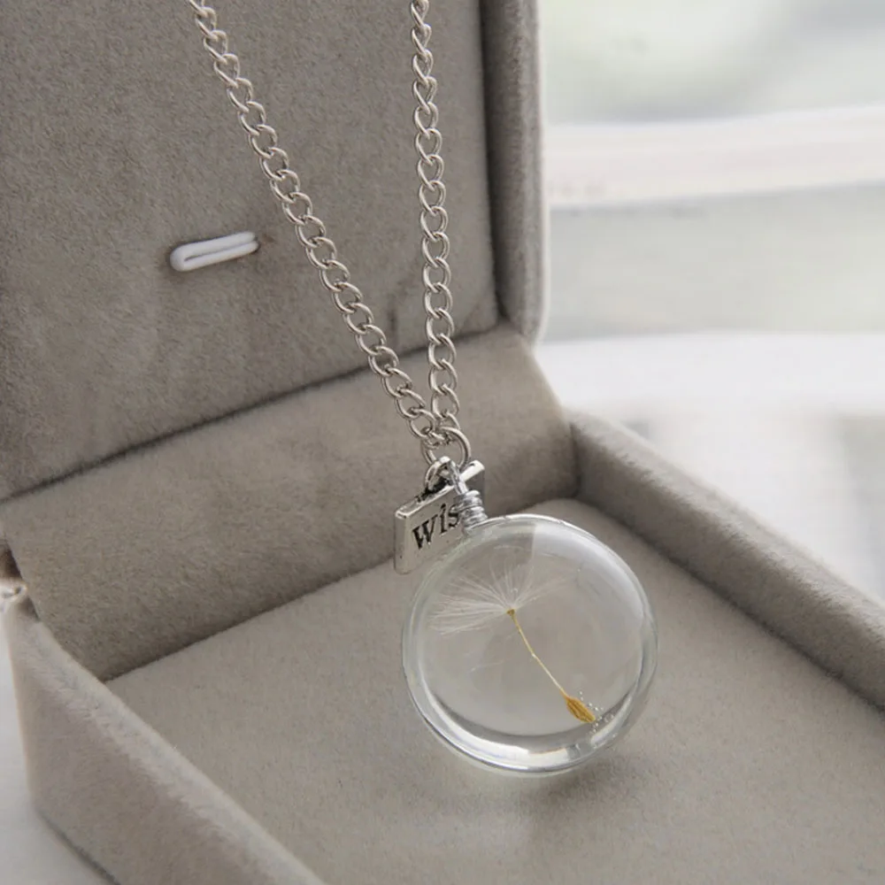 Natural Dandelion Seed Specimen Glass Adhesive Sheet and Wish Tag Pendant Necklace Charm Women Oval Round Time Gem Hot | Украшения и