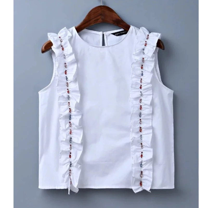 Женская винтажная Блузка ручной работы белая приталенная блузка без рукавов с