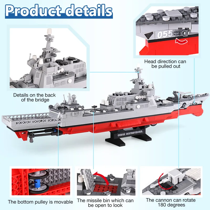Panlos 632006 военные игрушки 055 Ракеты комплект эсминца конструкторных блоков Детские